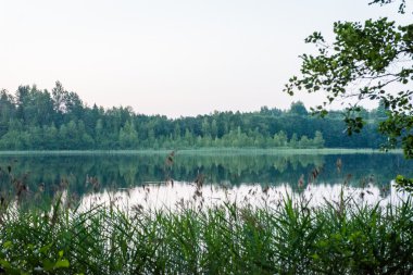 Nehrin mavi gökyüzü, kırmızı ile batımında güzel yaz ve oran