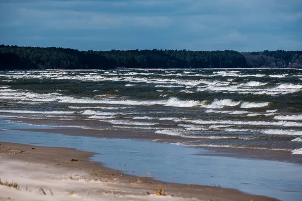 Sea Beach White Sand Blue Water Storm Waves White Heads — Stock Photo, Image