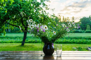 Renkli yaz çiçekleri ve bulanık arkaplan ılık renkler