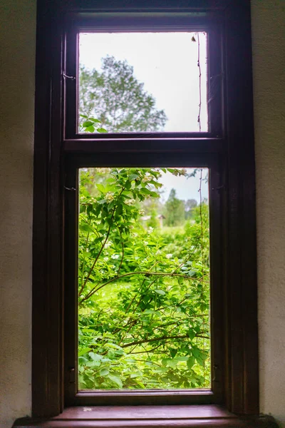 Vieux Bâtiment Intérieur Avec Planches Bois Mur Briques Brun Rouge — Photo