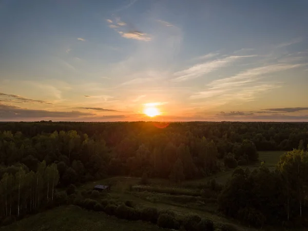 Campos Verano Bosques Carreteras Vista Campo Desde Arriba Imagen Dron — Foto de Stock