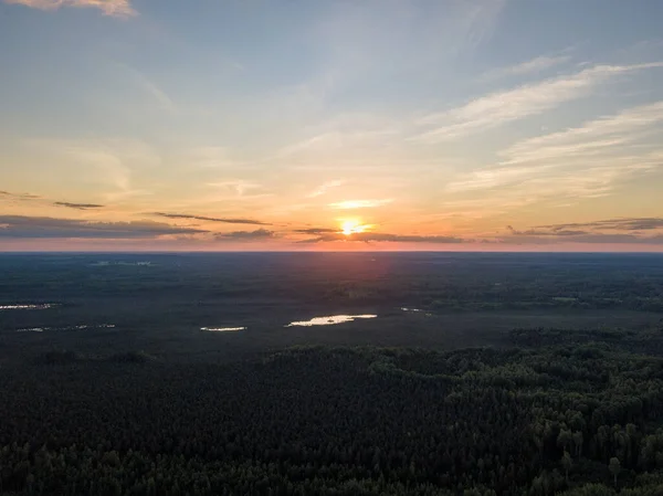 Letnie Pola Lasy Drogi Wsi Widok Góry Drone Obrazu Ładnym — Zdjęcie stockowe