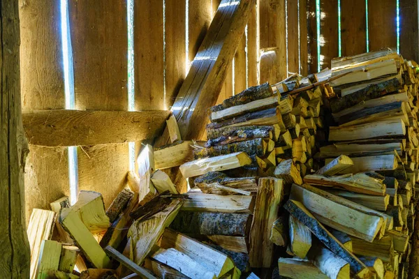 Vecchio Interno Dell Edificio Con Tavole Legno Muro Mattoni Marrone — Foto Stock