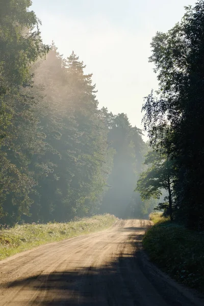 Endless Beautiful Country Gravel Road Perspective Dust Sun Rays Travel — Stock Photo, Image