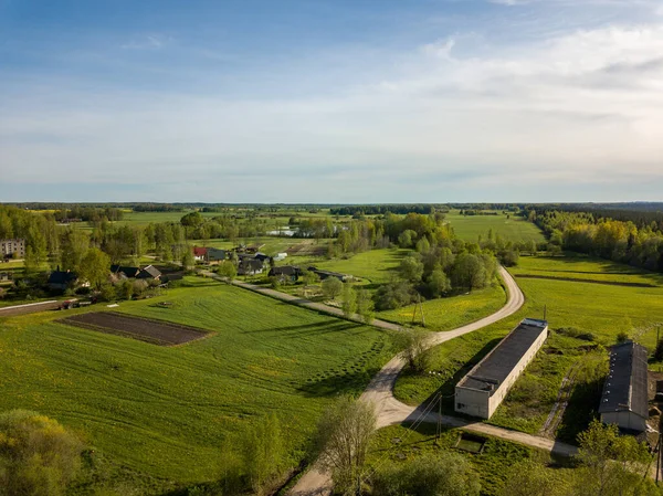 Campos Verão Florestas Estradas Campo Vista Cima Drone Imagem Com — Fotografia de Stock