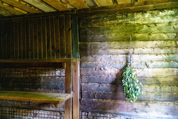 Old Building Interior Wooden Planks Brick Wall Red Brown — Stock Photo, Image