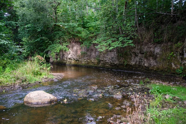 ラトビアのゴジャ川の岸にある砂岩の崖 — ストック写真