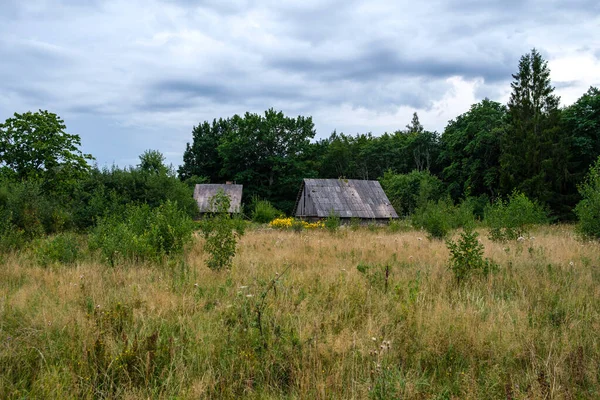 Maison Campagne Jardin Arrière Cour Été Avec Bâtiments Anciens Décorations — Photo