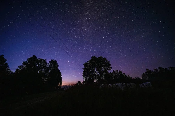 Cielo Nocturno Oscuro Con Estrellas Galaxia Mily Way Noche Verano — Foto de Stock