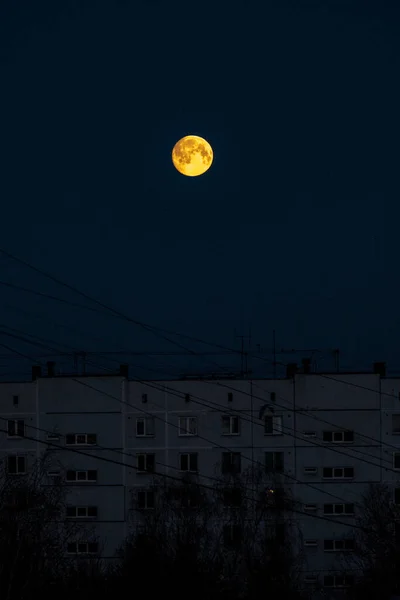 Lua Brilhante Céu Escuro Noite Verão — Fotografia de Stock