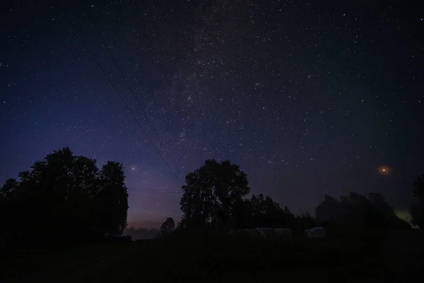 Cielo Nocturno Oscuro Con Estrellas Galaxia Mily Way Noche Verano — Foto de Stock