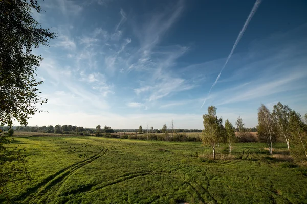 Landschaft mit Feldern und blauem Himmel — Stockfoto