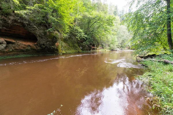 Río de montaña con corrientes de agua y acantilados de arenisca — Foto de Stock