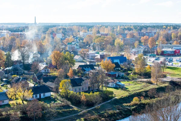 小镇全景从上面在秋天 — 图库照片