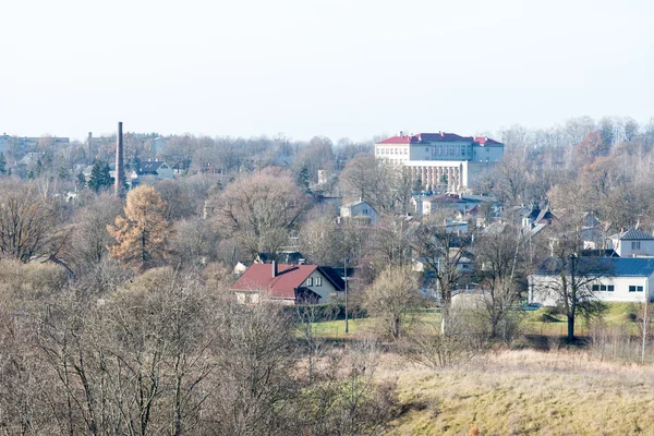 Small town panoramic view from above in the autumn — Stock Photo, Image