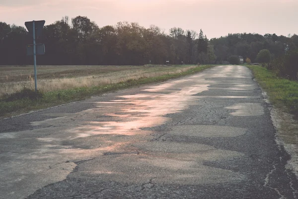 Wet asphalt road with sun reflections. Vintage. — Stock Photo, Image