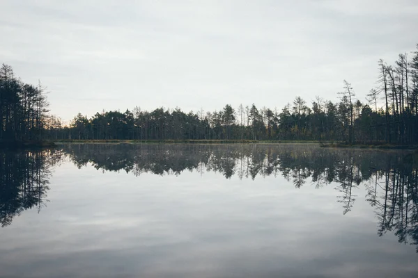 Reflejos en el agua del lago. Aspecto de película granulada retro . —  Fotos de Stock