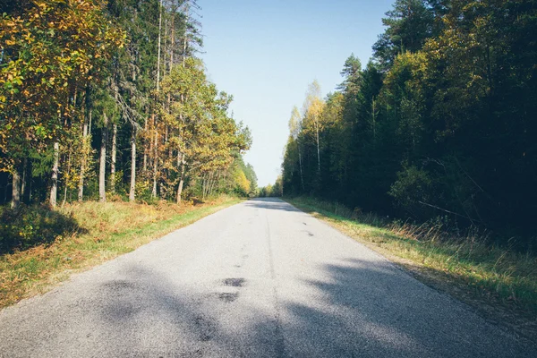 Strada asfaltata bagnata con riflessi solari. Aspetto del film retrò granulare . — Foto Stock