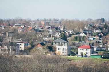 küçük kasaba panoramik yukarıdan Güz. Retro grenli