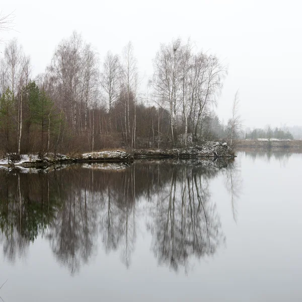 Paisaje frío del invierno con el río congelado — Foto de Stock