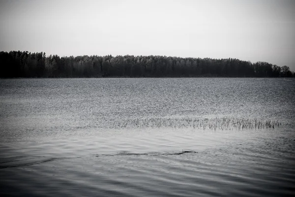 Bellissimo paesaggio invernale con lago ghiacciato. vintage — Foto Stock