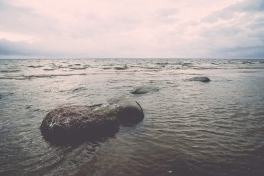 ıslak kayalar sahilde su - retro, vintage