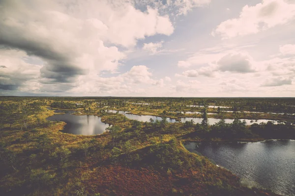 Vue sur les marais avec lacs et sentiers - rétro, vintage — Photo