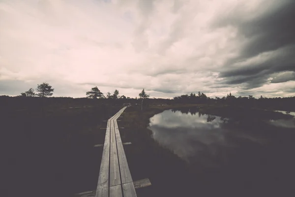 Swamp view with lakes and footpath - retro, vintage — Stock Photo, Image