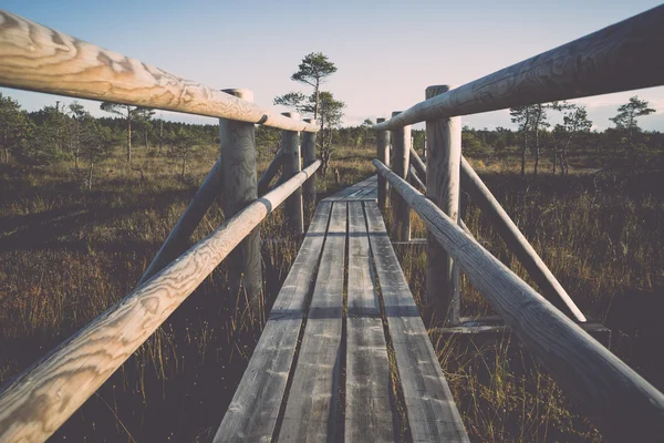 -沼地の上の木製歩道レトロ、ビンテージ — ストック写真