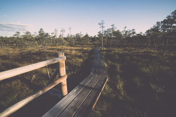 Houten wandelpad op het moeras - retro, vintage — Stockfoto