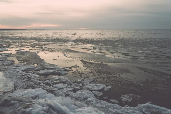 Frozen ice blocks in the sea - retro, vintage — Stock Photo, Image