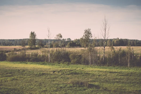 Country landscape with fields and blue sky - retro, vintage — Stock Photo, Image