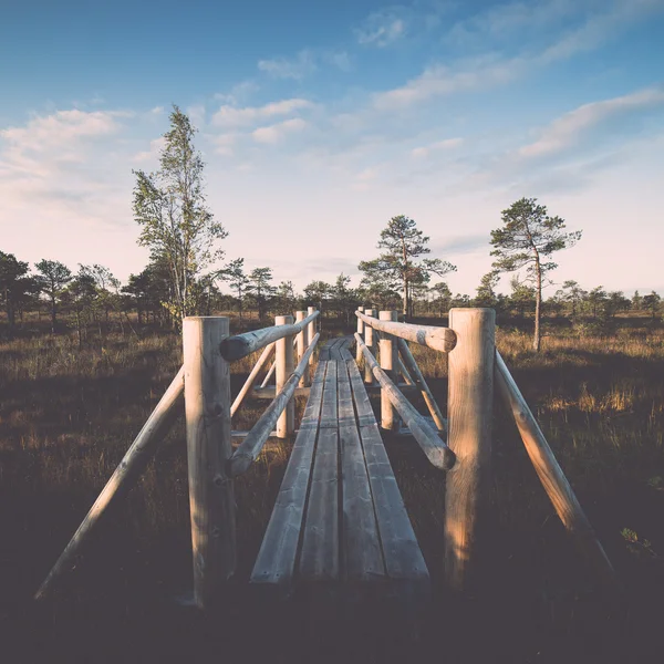 -沼地の上の木製歩道レトロ、ビンテージ — ストック写真