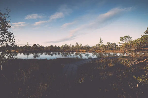 Wooden footpath on the bog - retro, vintage — Stock Photo, Image