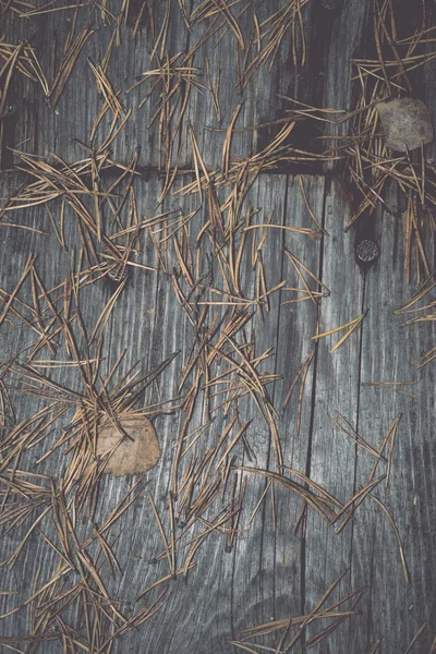 Vecchie tavole di legno ricoperte di foglie retrò, vintage — Foto Stock