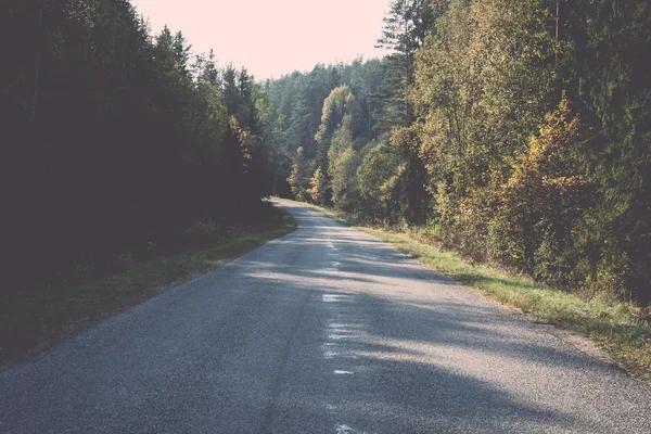 Route asphaltée humide aux reflets solaires - rétro, vintage — Photo