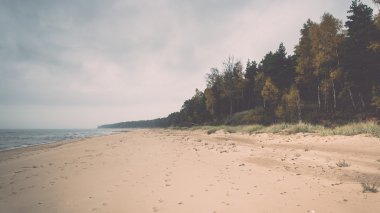 Kıyı Baltık Denizi Beach kayalar ve kum tepeleri - retro,