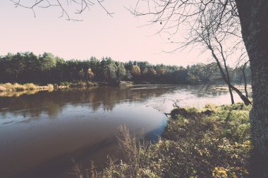 doğal sonbahar renkli Nehri ülkede - retro, vintage