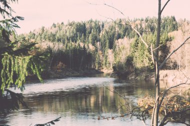 doğal sonbahar renkli Nehri ülkede - retro, vintage