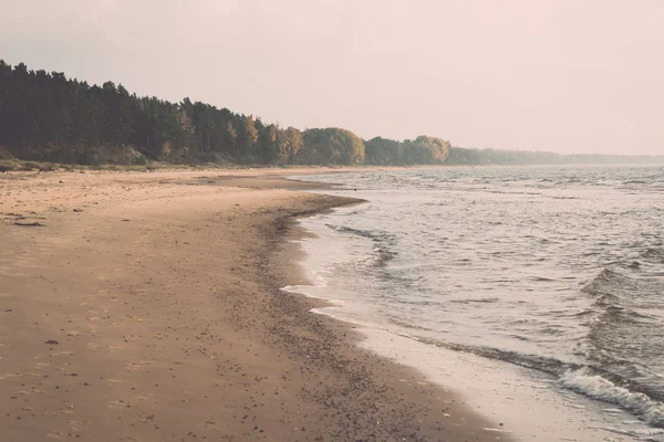 Shoreline of Baltic sea beach with rocks and sand dunes - retro, — Stock Photo, Image