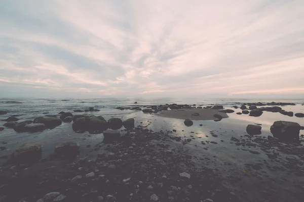 Rocky sea beach with wide angle perspective - retro, vintage — Stock Photo, Image