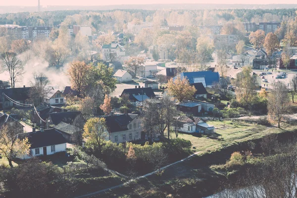 Kis város panoráma a fenti ősszel - retro, vint — Stock Fotó