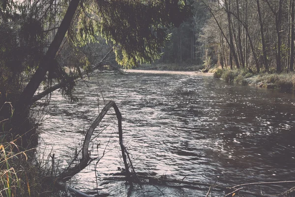 Malebnou podzimní barevné řeka v zemi - retro a vintage — Stock fotografie