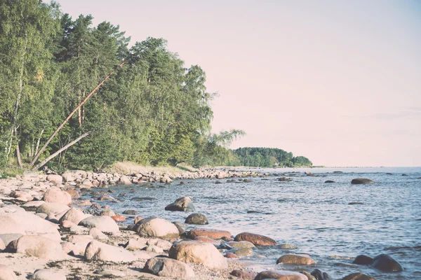 Rocky beach in the baltic sea - retro, vintage — Stock Photo, Image