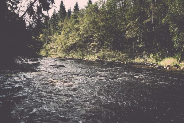 Vue sur la rivière de montagne avec le courant d'eau et le sable — Photo