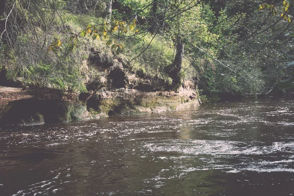 Vue sur la rivière de montagne avec le courant d'eau et le sable — Photo