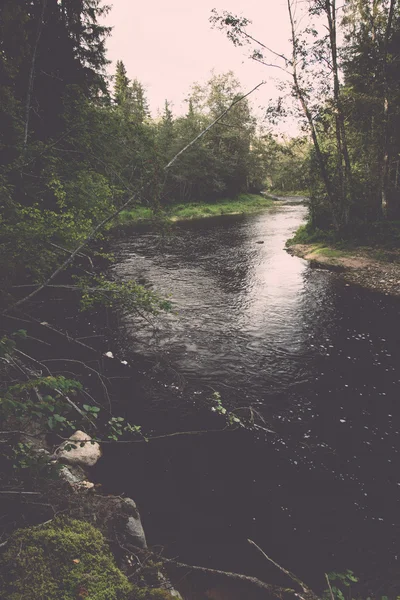 Vue sur la rivière de montagne avec le courant d'eau et le sable — Photo