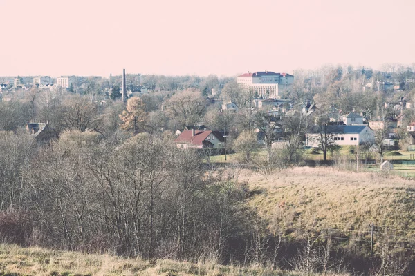 Small town panoramic view from above in the autumn - retro, vint — Stock Photo, Image