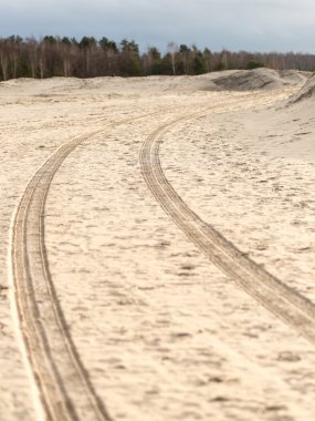 Plajda lastik izleri var.