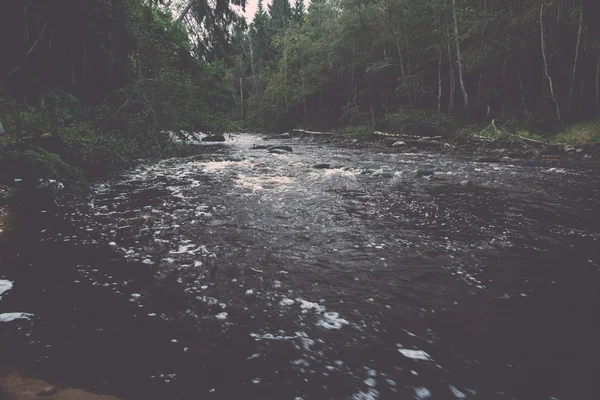 Río de montaña en verano rodeado de bosque - vintage retro —  Fotos de Stock